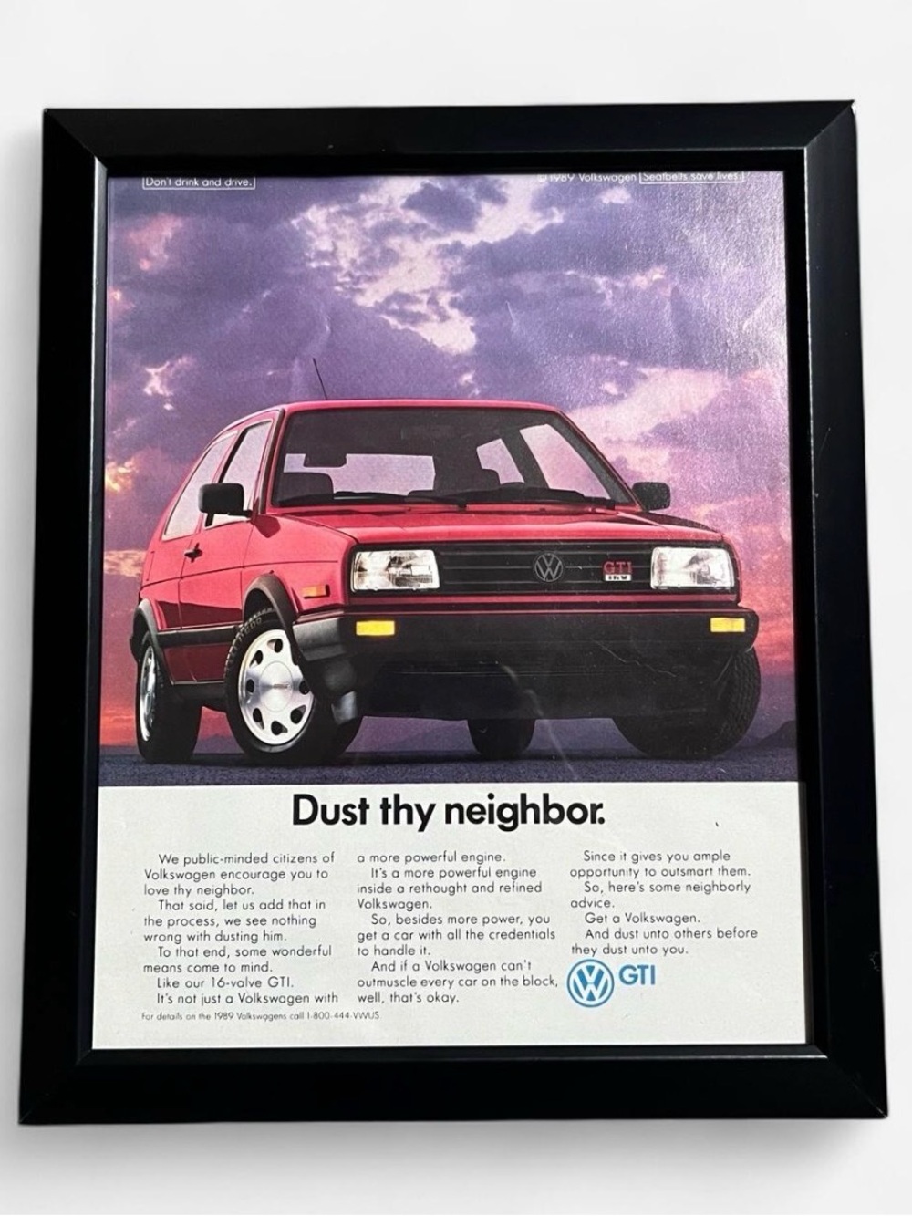 Vintage Red Volkswagen GTI Poster with Purple Sky
